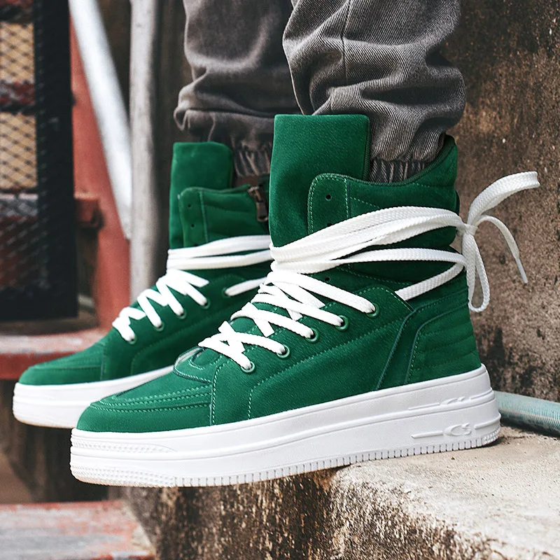 

Мужские зимние высокие кроссовки, зеленые удобные замшевые кроссовки на платформе, повседневная обувь, белые, 2023