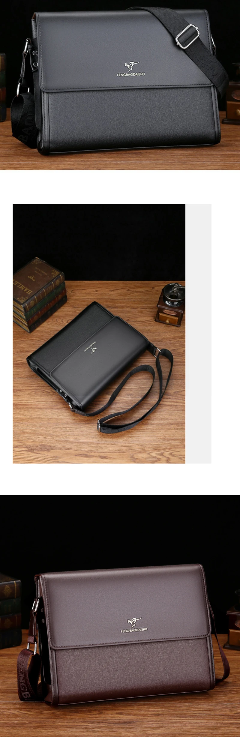 Men's Messenger Shoulder Briefcases PU Leather Executives Designer Business Office A4 Ipad Portfolio Side Crossbody Bag Male