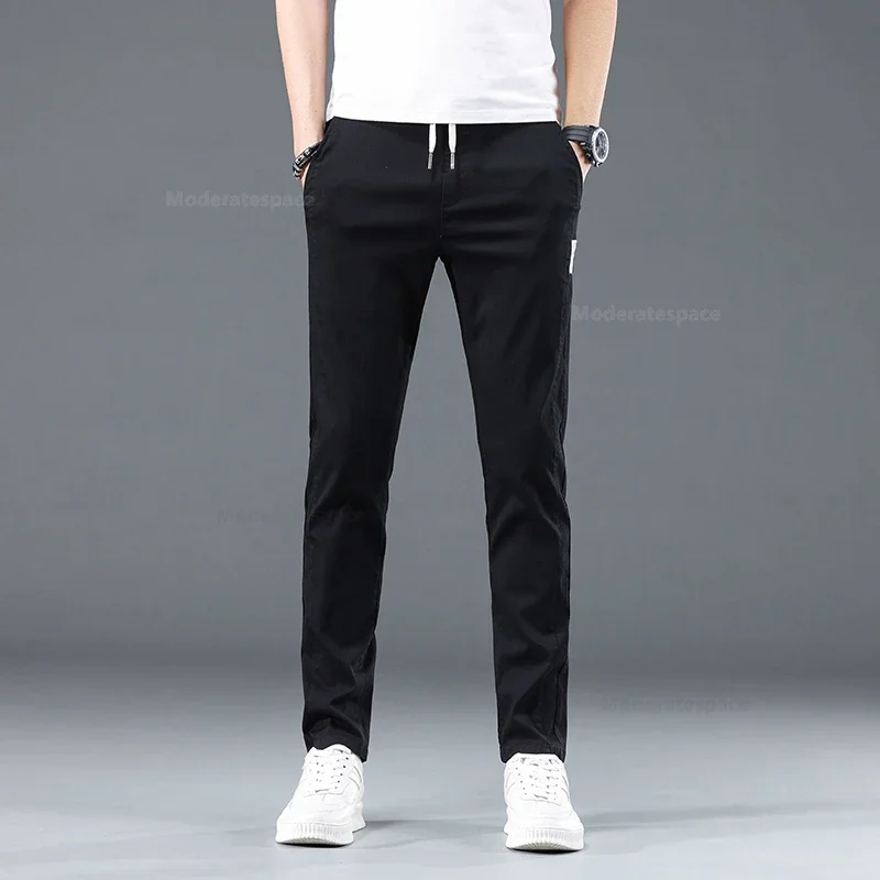 2024 Summer Thin Cotton Men's Casual Slim Pants Soft Comfortable Elastic Wrinkle Resistant Drawstring Classic Casual Pants Male 6