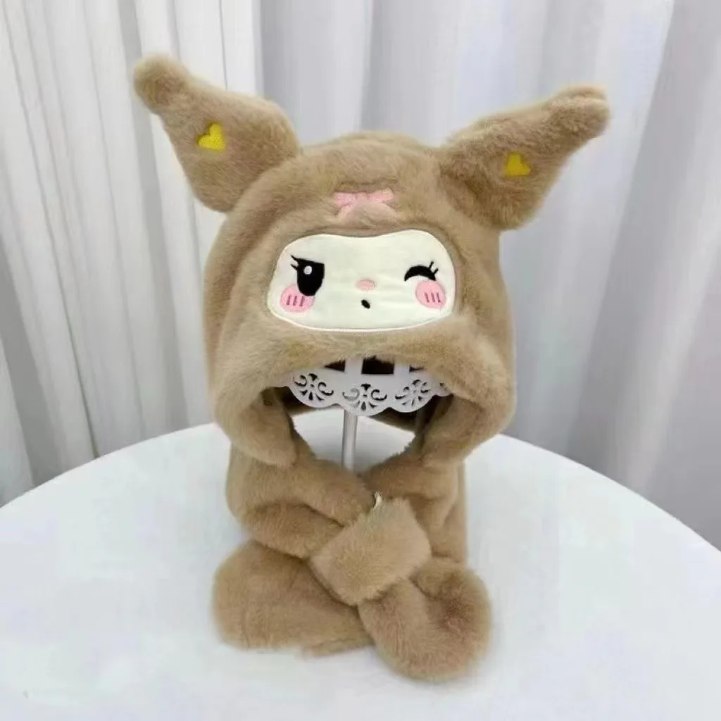 Sanrio Kuromi Children Plush Scarf Hat Cute Cosplay Party Anime Sweet Winter Warm Hat Girls Soft Plush Gifts Kawaii New