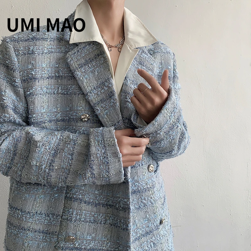 

UMI MAO Yamamoto Dark Double Breasted Small Fragrant Blazers Coat Men Women High-class Loose Thickened Tweed Blazer Femme