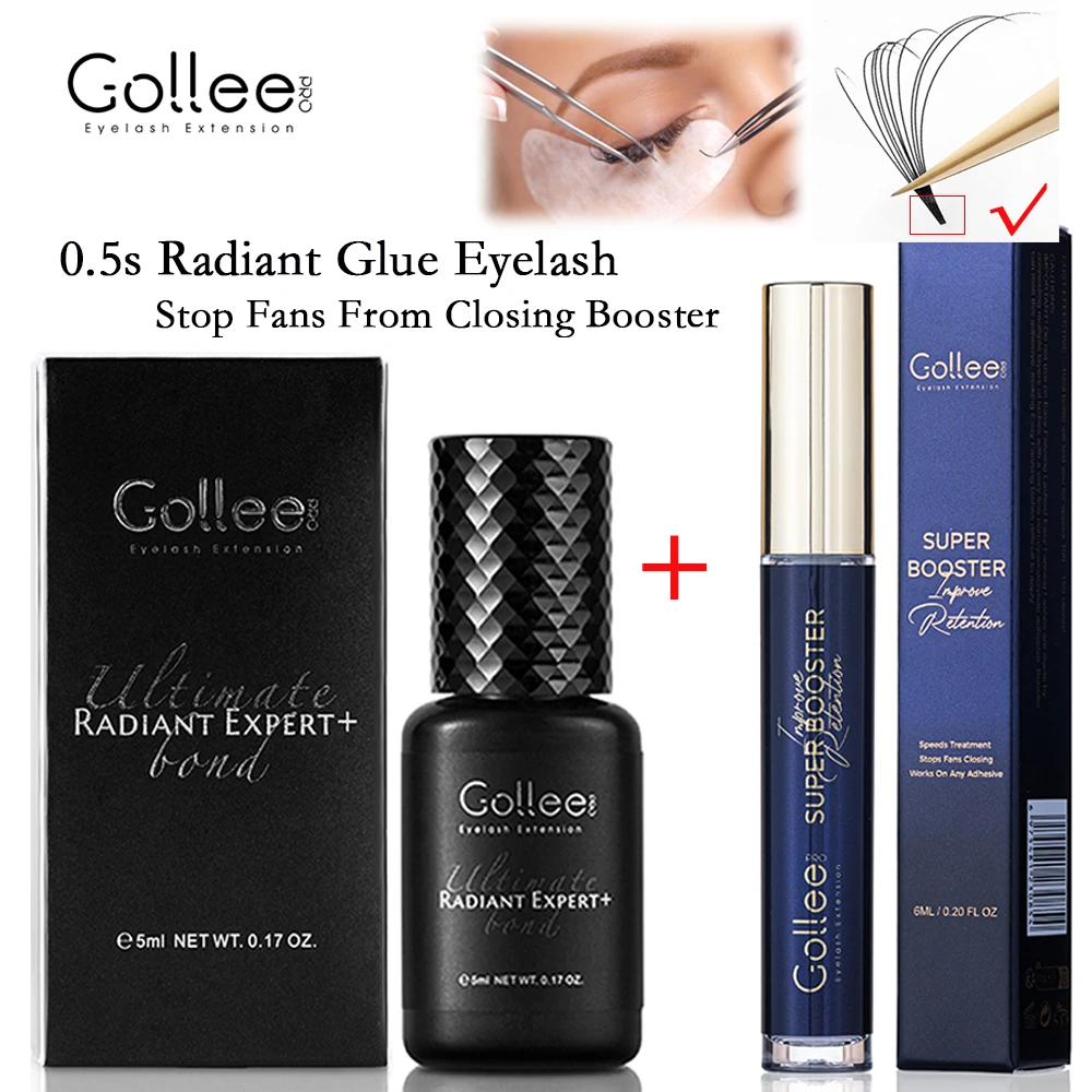 Gollee 0.5s Dry Glue and Booster Long Retention 6-7weeks Eyelash Adhesive Glue Pro Bond Accelerator