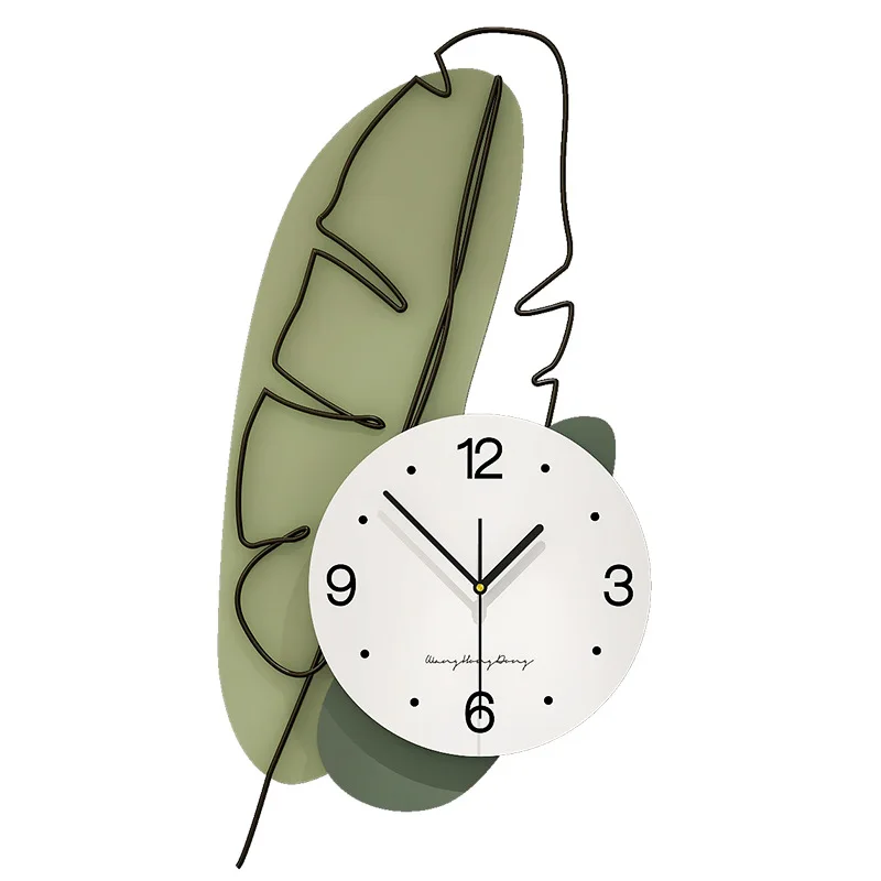 

Nordic Fashion Living Room Clocks Fresh Leaf Decorated Wall Clock Creative Silent Clock Restaurant