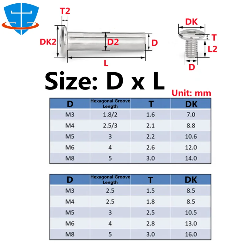 M3 M4 M5 M6 M8 M10 304 Acciaio Inossidabile Presa Esagonale Testa Piatta Mobili Rivetto Armadio Da Cucina Culla Connettori Ve Bullone A Brugola  13 - Foto 2