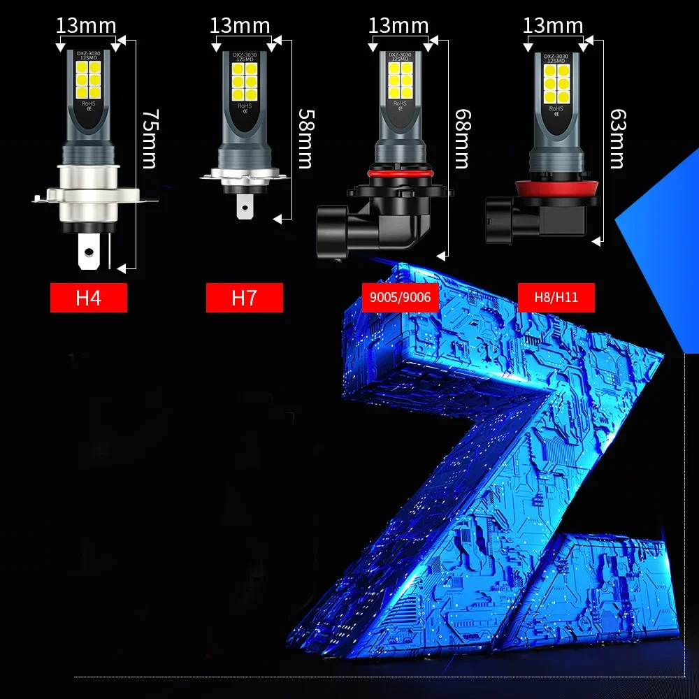LED Light 2pcs H8 H9 H11 9005 9006 H4 H7 Car CSP LED Fog Headlight Bulbs 6000K White Auto Fog Lamp Day Running Light