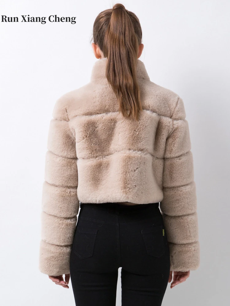 Women's Faux Fur Coat 2023 New Luxury Artificial Rabbit Hair Zipper  Cardigan Oversize Designer Stand Collar Plush Warm Jacket