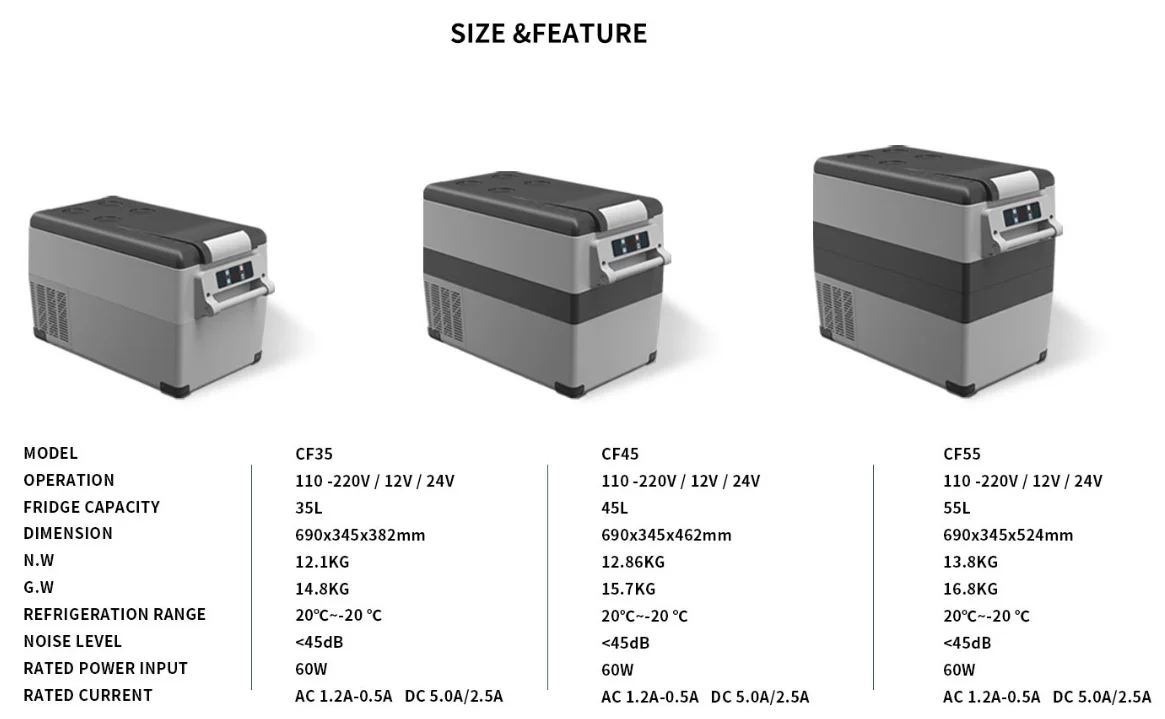 Portable 12V Car Fridge Freezer CF35 CF45 CF55 Fast Cooling Refrigerator for Outdoor Camping RV Truck Boat Use 2