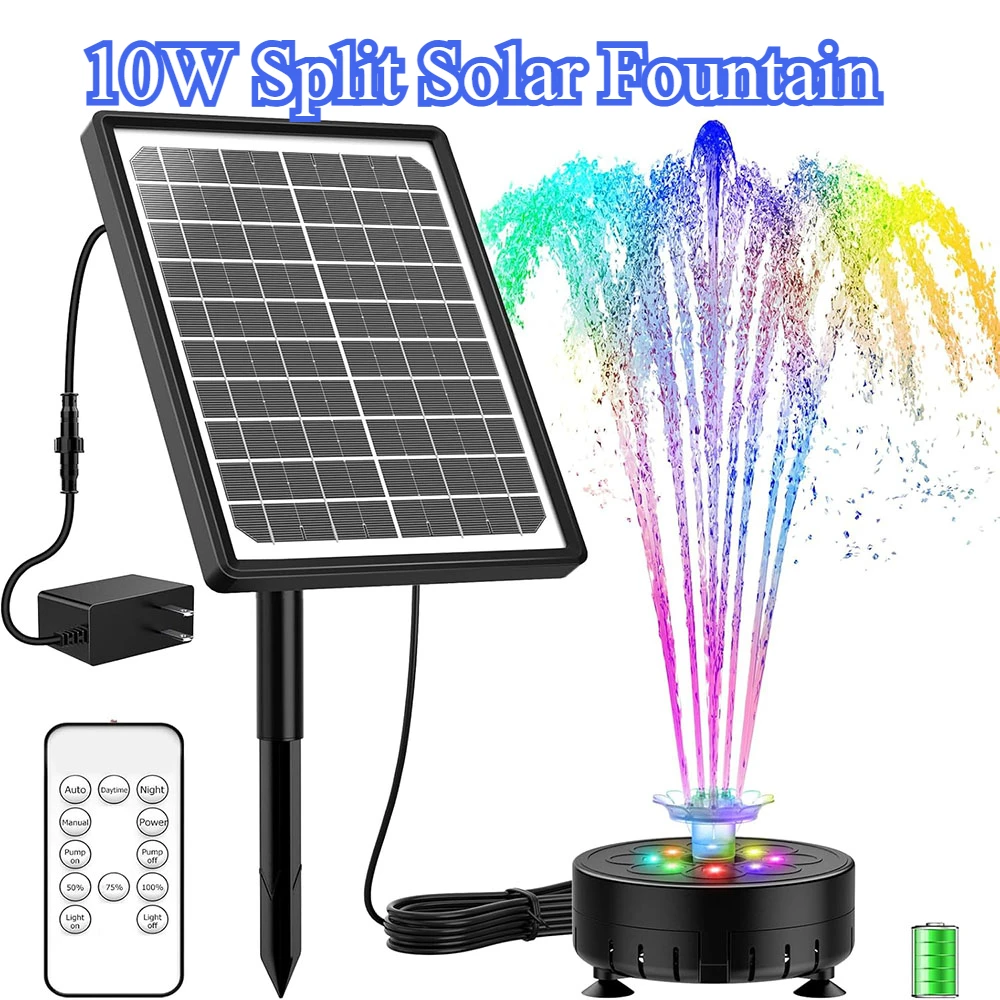 10W Solar Water Fountain – LED Colorful Lights 1