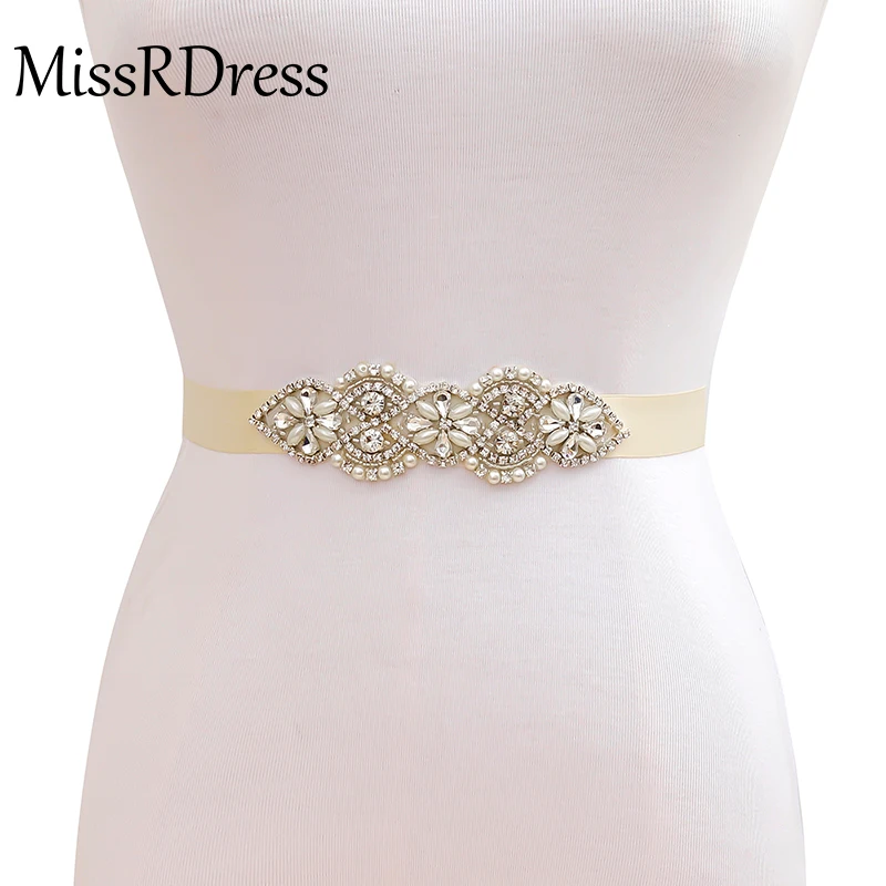 Missrdress Wedding Dress Belt Rhinestones Handmade Pearls Bridal Belt