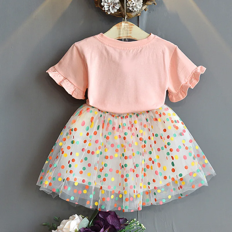 Kids Clothing Set Girls Clothing Set Girls Printed Rainbow Short-Sleeved T-Shirts And Skirts Suit 2pcs