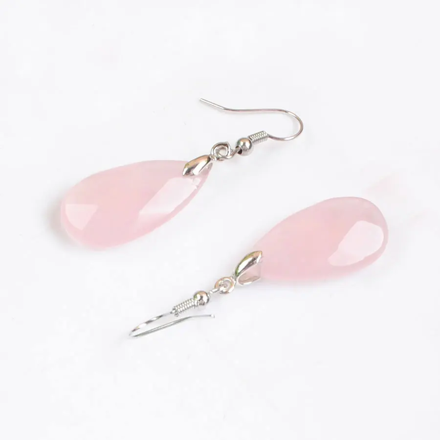 Rose Quartz Stone Hook Water Drop Dangle Earrings For Women Multifaceted Beads Pendants drop earrings,dangle earrings