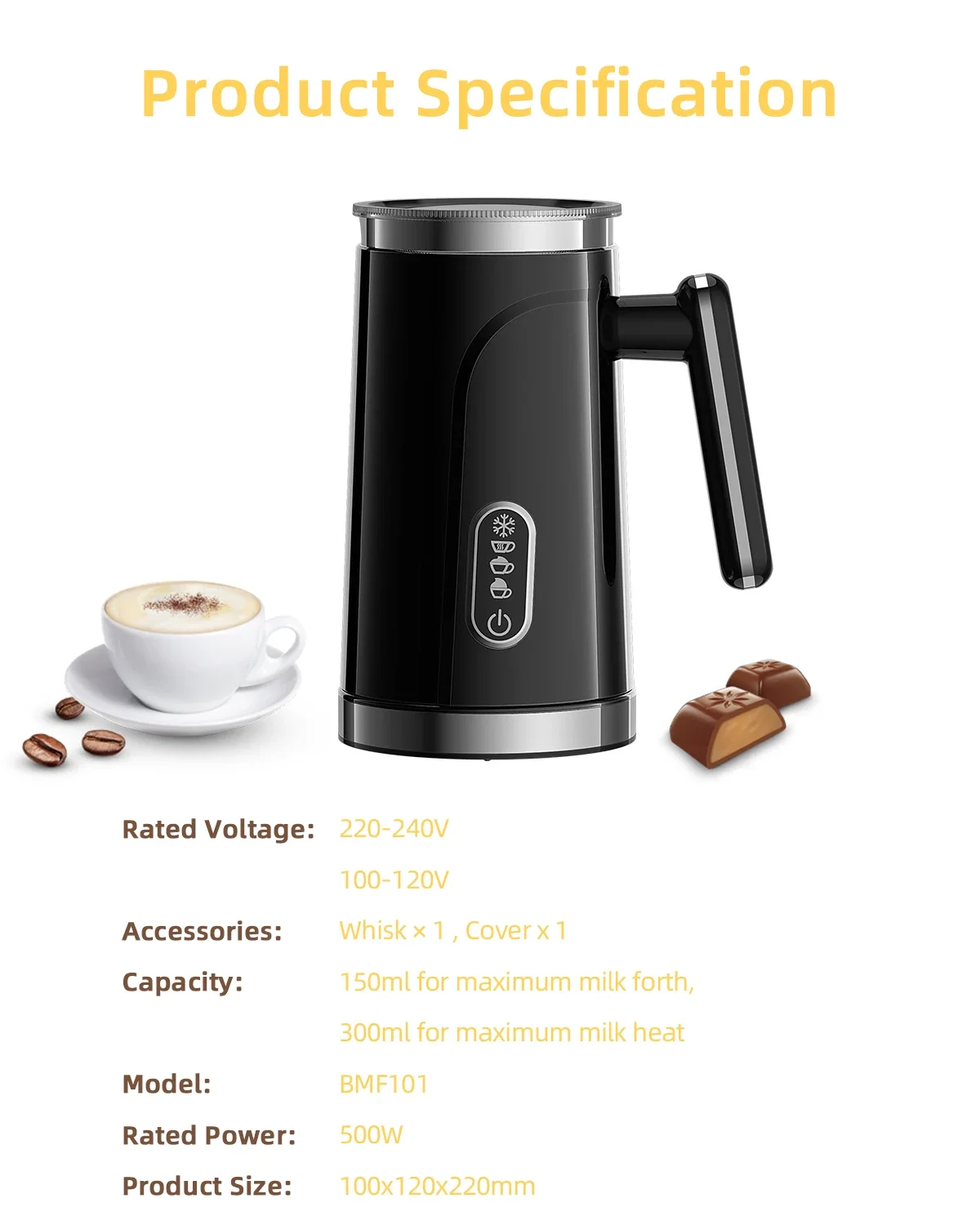 BioloMix,4 in 1 Automatic Hot and Cold Milk Frother Warmer for Latte, Foam Maker, Hot Chocolates, Cappuccino 6
