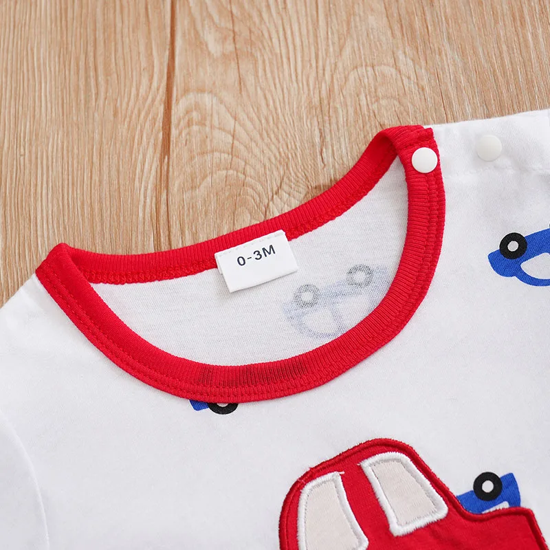 Summer Boys And Girls Cute Cartoon Car Embroidery Cotton Comfortable Casual Short Sleeve Baby Bodysuit baby rompers,baby jumpsuit,cotton jumpsuit,baby clothing,cotton onesies