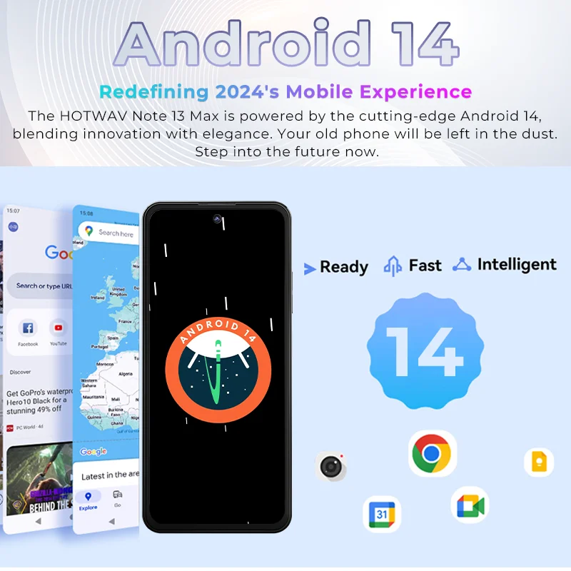 HOTWAV Note 13 Max Mobile Phone 6.8'' HD+ Display Android 14 16(6+10)GB 256GB Cellphone 48MP 5160mAh 9.2mm Ultra-Thin Smartphone 3