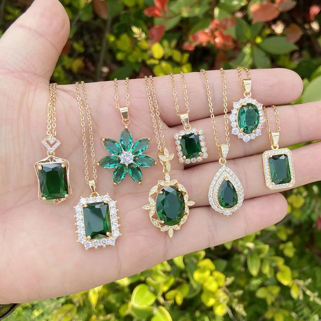 New Jewelry Emerald Zircon Pendant Necklace Set