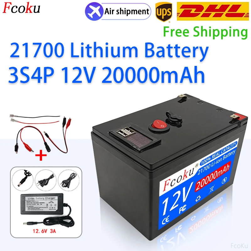 

21700 3S4P 12V 20Ah Lithium Battery Pack,For LED Lamp Electric Vehicle Solar Rechargeable Li-ion Battery+12.6V 3A Charger