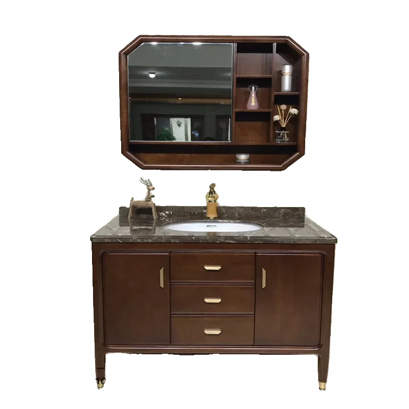 ~New Chinese Style Oak Bathroom Cabinet European Style Antique American Bathroom Cabinet Bath Furniture