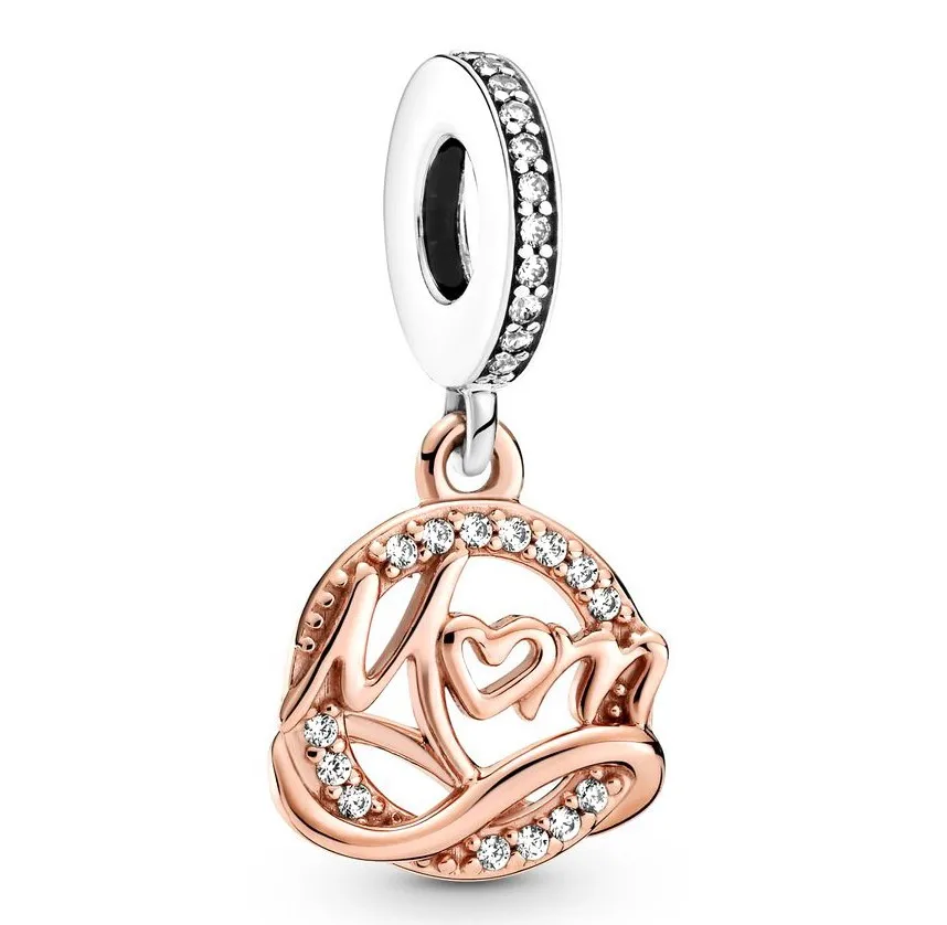 

Original People Two Tone Mum Dangle Beads Charm Fit Pandora Women 925 Sterling Silver Europe Bracelet Bangle Diy Jewelry