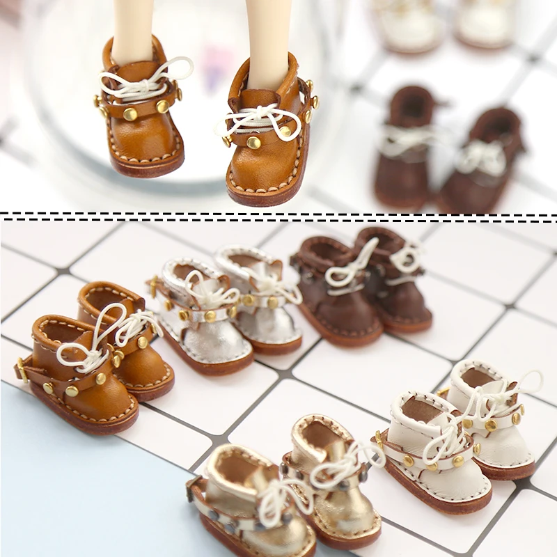 Blythe Doll Shoes Ob22 Shoes Small Cloth UFDOLL Mini OB24 Handmade Cow Leather Shoes Martin Boots 3.0 * 1.8cm