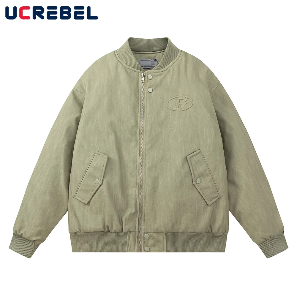 

Print Ma-1 Bomber Jacket Thick Mens Winter Streetwear Loose Stand Collar Long Sleeve Outerwear Men