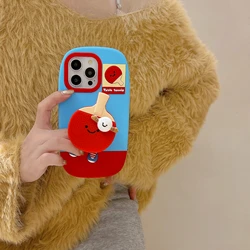 3D Cute Table Tennis Badminton Racket Phone Case with Folding Kickstand for iPhone 15 Pro Max (Red)
