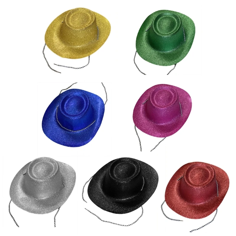 

Cosplay Cowboy Hat Large Brim Flat Top Hat Glittering Powder Roleplay Party Cap Drop Shipping