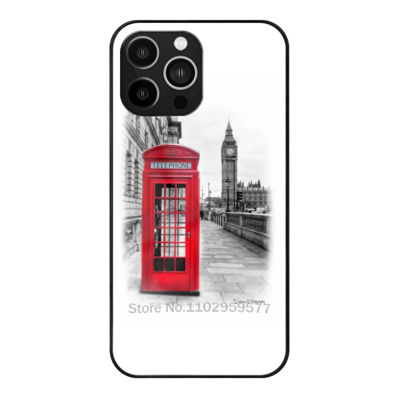 Custodia In Vetro Temperato Per Iphone 15 14 13 12 Pro Max London Big Ben Red Phone Box Paraurti Bianco Nero