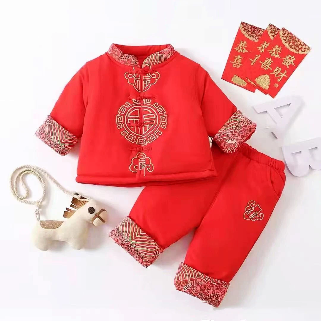 

Newborn Baby Chinese Traditional Tang Suit For Kids Red Hanfu Chinese New Year Outfit Birthday Gift Thick Cotton