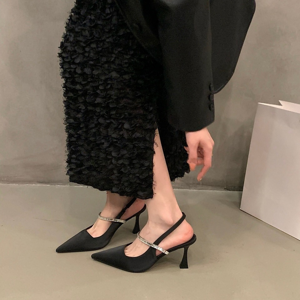 French Temperament Socialite Bag Head Fairy Sandals 2025 New Spring and Summer Pointed Single Shoes Black High Heels