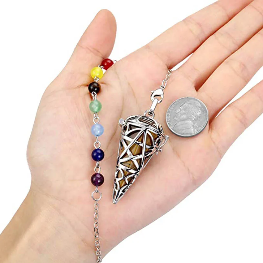 7 Chakra Reiki Healing Natural Tiger Eye Stone Dowsing Pendulum for Divination Wicca Balancing Stone Pointed Locket Pendulums