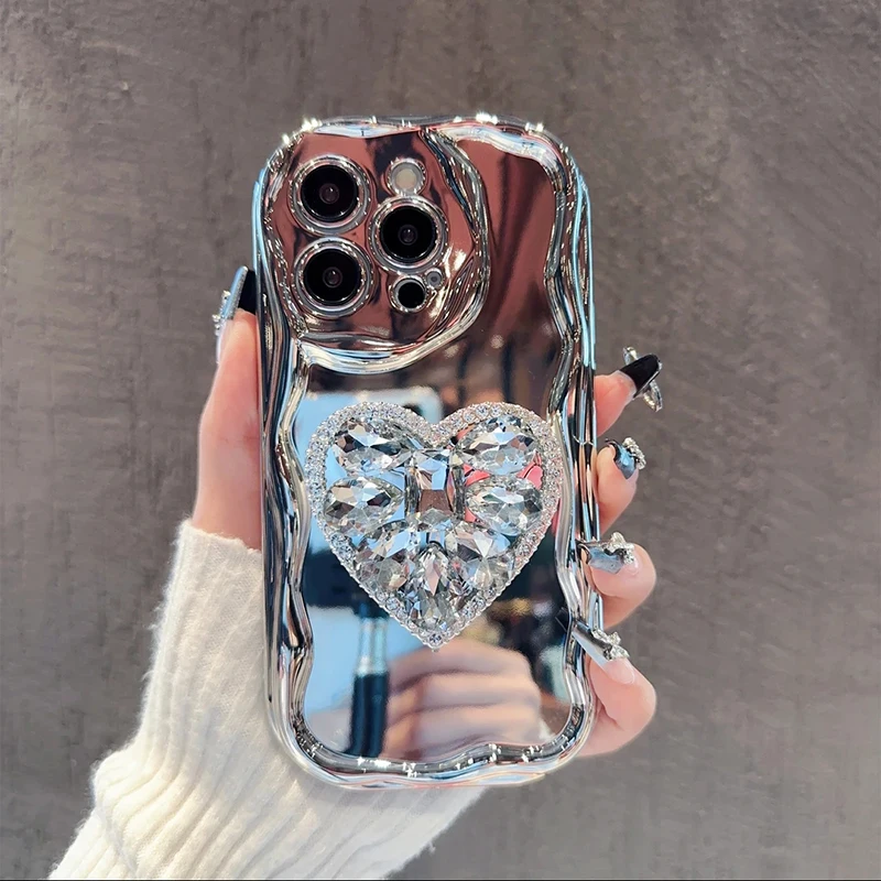 Custodia con bracciale di perline in argento placcato di lusso per Samsung S24 S23 Ultra S22 S21 Plus S20 FE A54 A55 A34 A14 A15 Custodia con supporto a cuore_voghion.com