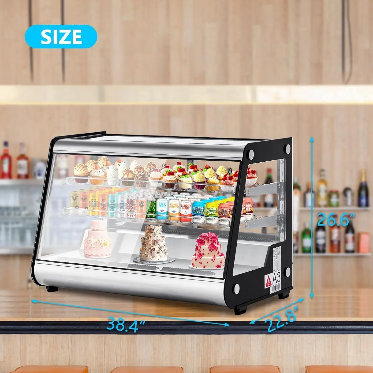 Refrigerated Display Cabinet, 6.5 Cu.Ft./183L Commercial Cake Display Refrigerator, 2-Story Countertop Pastry Display Cabinet 2