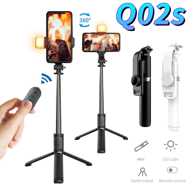 Q02S Wireless Bluetooth Selfie Stick Foldable Portable Tripod with Fill