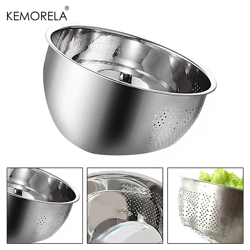 1PC Rice Washing Bowl Stainless Steel Drainage Basket Slanted Bottom ...