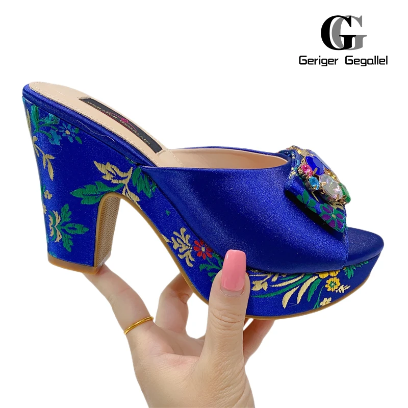 Gold Shiny Crystal Gem High Heels African Party Embroidery Stitching Women's Shoes 2023 Summer Hot Sale