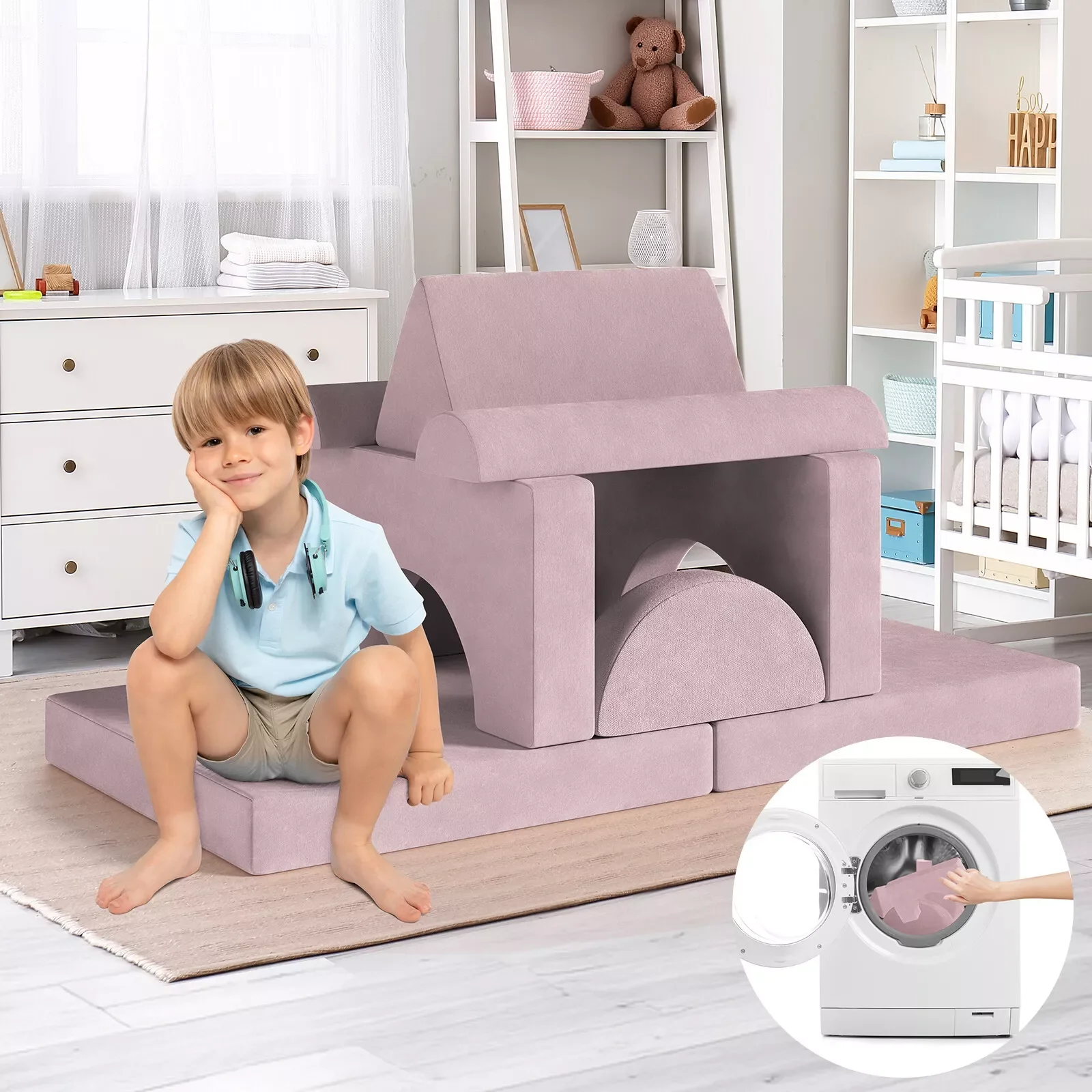 Modular Kids Play Couch,Child Sectional Sofa,Fortplay Bedroom and Playroom Furniture for Toddlers,Convertible Foam&Floor Cushion 6