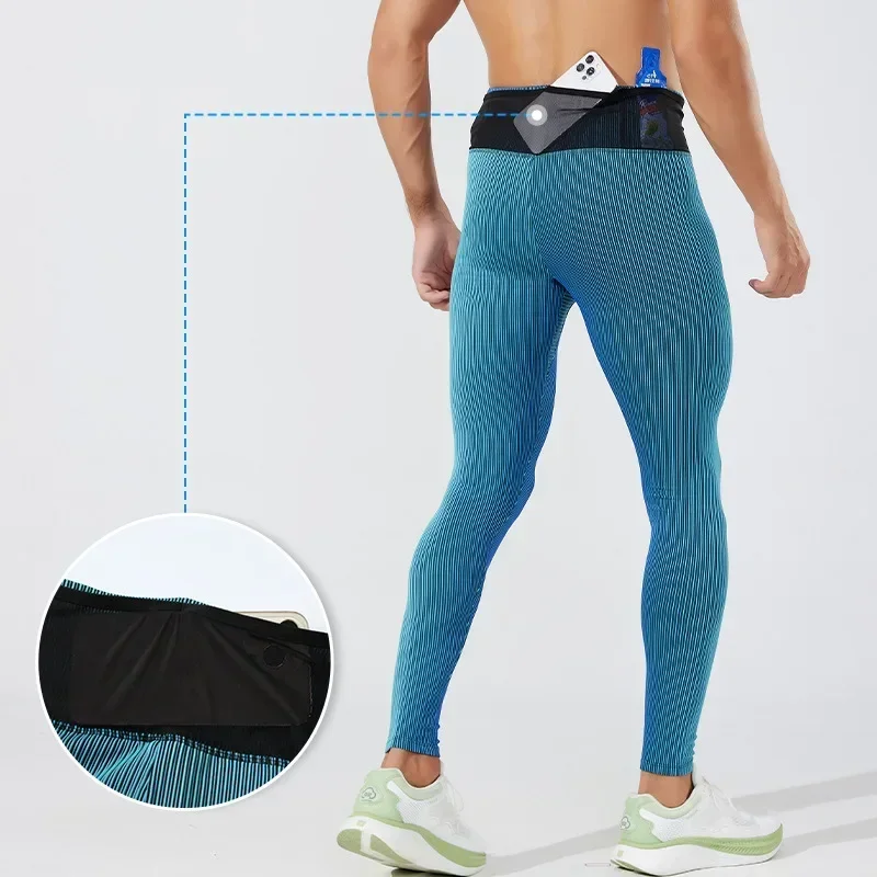 Sport Jogging Trousers Men Women Marathon Trail Running Training Compression Pants Quick Dry Tights Sports Leggings Fitness Male Waist Belt Bag Pocket