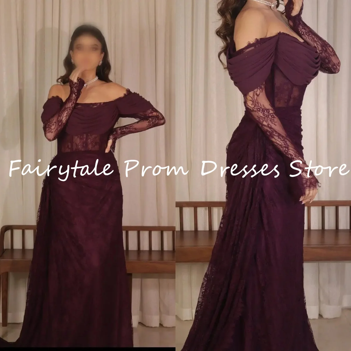

Fairytale Sexy Prom Dress Saudi Arabia Purple Lace Formal Women Evening Dresses Black Zipper Trumpet Wedding Party Gowns