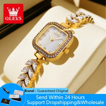 OLEVS 9987 Women's Watch Square Dial Waterproof Quartz Watch For Women Luxury Original Elegant Ladies Wristwatch Steel Strap