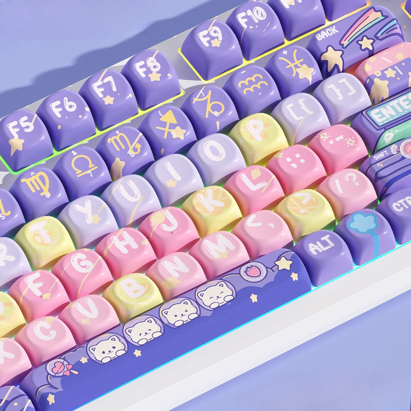 Conjunto de Keycaps para Teclado Mecânico Keycaps para Jogos Mifuny Cat Candy Planet Perfil Cso Pbt Cap Acessórios 128 Chaves - Imagem 6