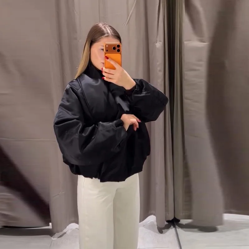Lässige Damen-Bomberjacke mit Reißverschluss und Stehkragen, Modische Langarm-Jacke für Frauen, Frühjahr 2026 Damen-Oberbekleidung im High-Street-Stil – Detail 16