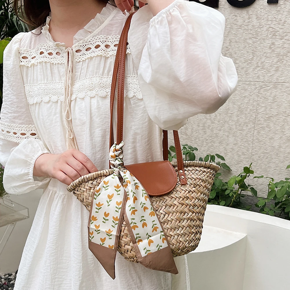 Fashion Woven Tote Bags for Women Straw Shoulder Raffia Bag Luxury Crochet Handbag Purse Causal Shopping Clutch Summer Beach Bag