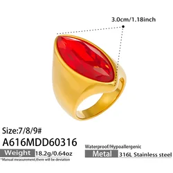 Elegant Red and Green Glass Stone Ring for Women - Stainless Steel, Waterproof, Fashion Jewelry Gift (A616)
