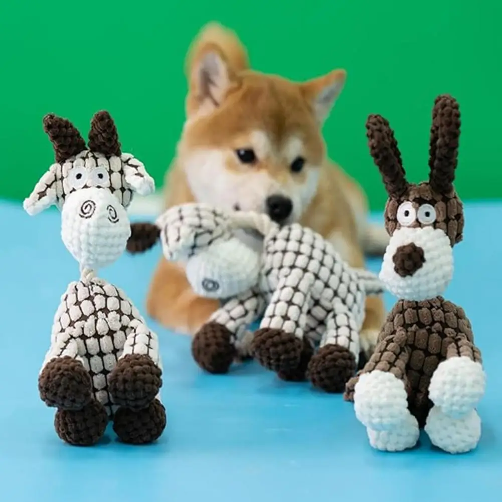 

Dog Chew Toy Donkey Shape Durable Plush Dog Toy for Chewers Stuffed Teething Toy with Squeakers Small Medium Dogs for Puppies