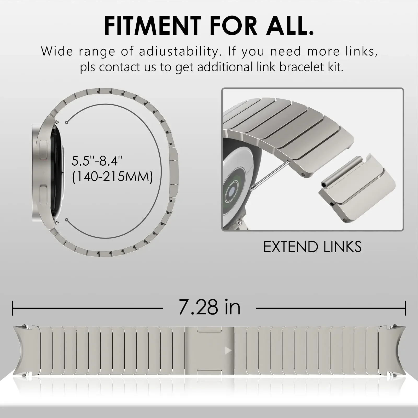 Seamless Stainless Steel Magnetic Link Bracelet Strap