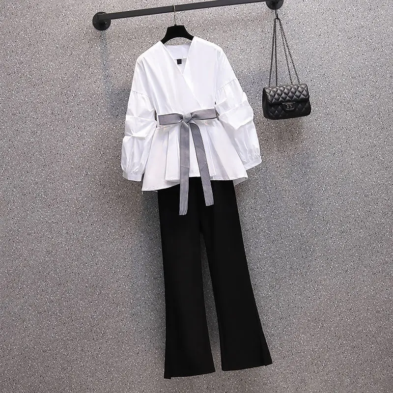 Large Women\'s Wear Spring and Summer 2024New Slim High Sense Korean Fashion Shirt Two-piece Elegant Women\'s Pants Set