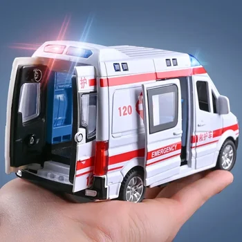 1:32 Mini Car Diecast Ambulance Fire-Truck Policecar Model Sound And Light Vehicle Simulation Collection Gifts Toys Boys 1