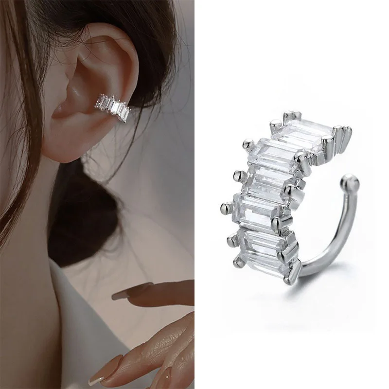 Ear Clip Earrings A Girl 1Pcs Irregular Square Zircon for Women Geometry Ear Cuff Party Fashion Silver Color Jewelry Gifts