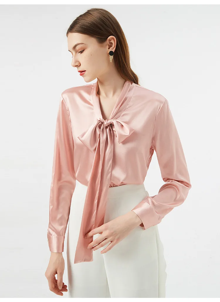 Rocwickline New Summer and Autumn Women's Shirt Mulberry Silk Celebrities Accessible Luxury Solid Turn-down Collar Slim Shirt