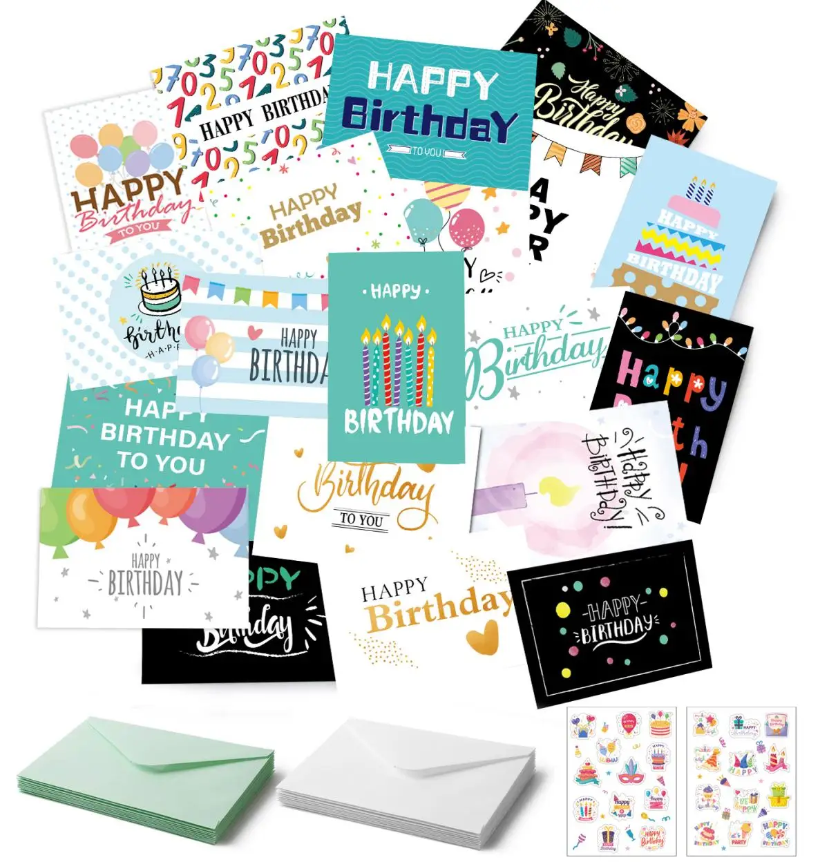 24 Stück Happy Birthday Grußkarte mit Umschlag Geburtstagsparty-Einladungskarten Kinder DIY handgeschriebene Karten Nachrichtenkarten-Set – Detail 3